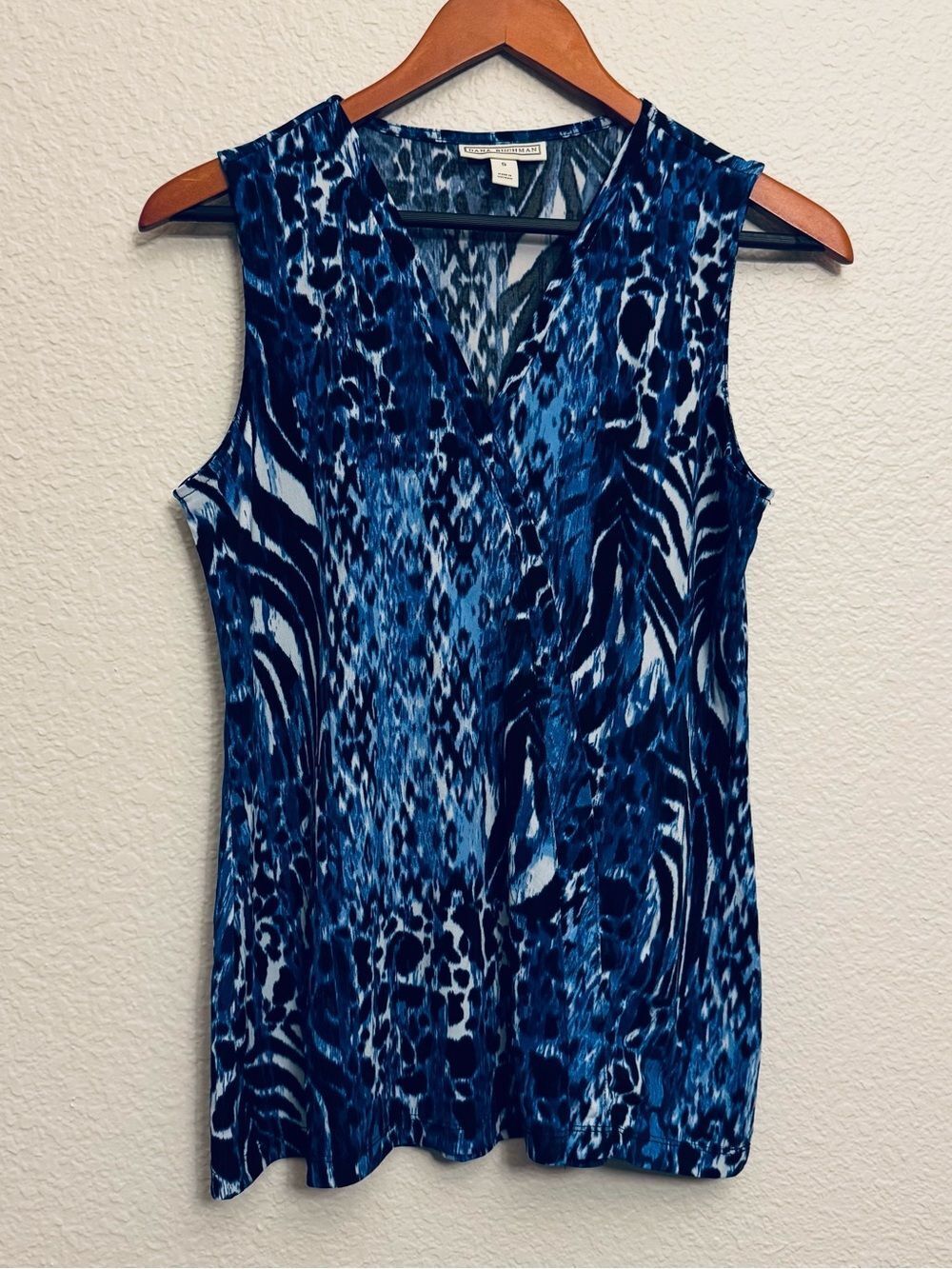 Dana Buchman Blue Leopard Cheetah Animal Print Top S